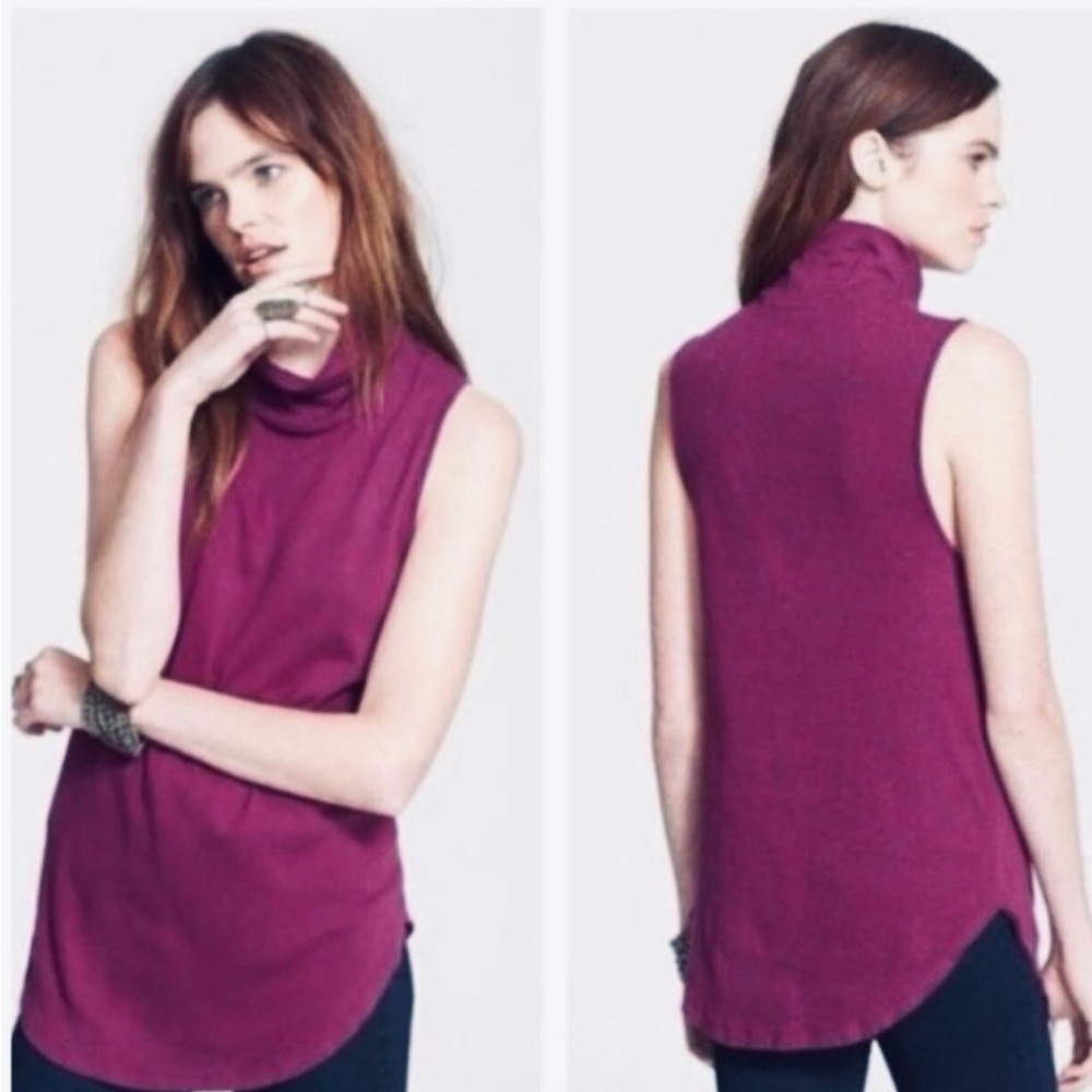 * Free People Plum Sleeveless High Neck BOHO Top Large *